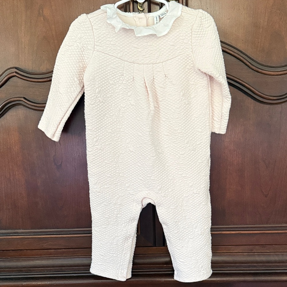 Janie and Jack Baby Girl Pink Quilted Ruffle Collar Romper 12-18M